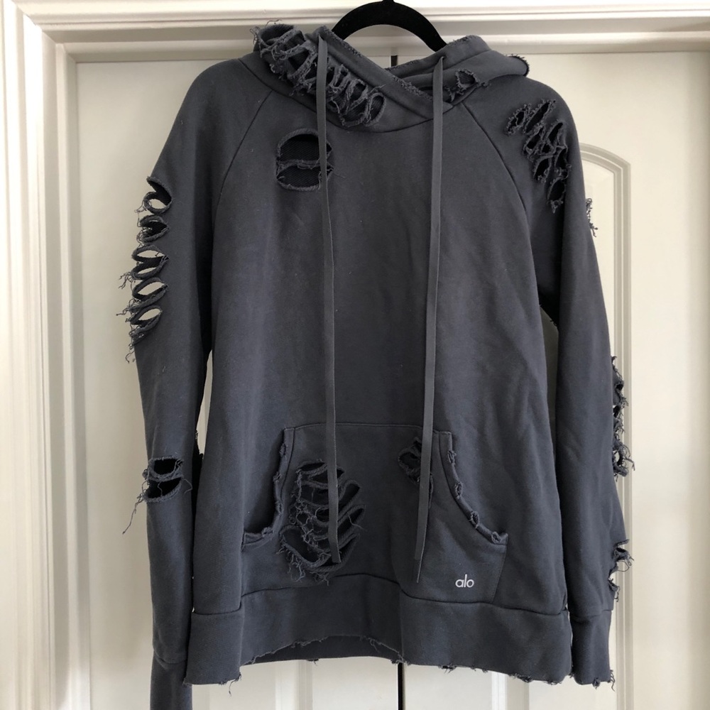 Alo Ripped Hoodie - Anthracite Size M